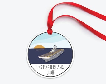 Adorno USS Makin Island, Adorno USS Makin Island LHD8, Adorno de barco naval, Adorno de base naval, Adorno de despliegue de la Marina