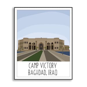 Camp Victory Duty Station Schild, Bagdad Irak Zeichnung, Camp Victory Einsatz Kunstdruck, Sammler Duty Station Illustration