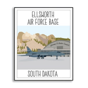 Ellsworth Air Force Base Art Print, Ellsworth AFB South Dakota Drawing, Air Force Base Artwork, Collectible Duty Station Sign