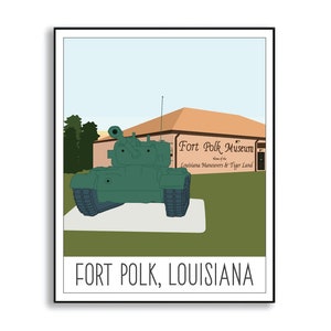 Fort Polk Poster, Army Duty Station Tracker, Fort Polk Louisiana Military Base Illustration