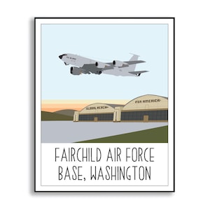 Fairchild Air Force Base Art Print, Fairchild AFB WA Drawing, Air Force Base Artwork, Collectible Duty Station Sign