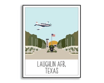 Cartel de la base de la Fuerza Aérea de Laughlin, letrero de la estación de servicio, arte de la pared de Laughlin Texas, impresión de arte de la base militar