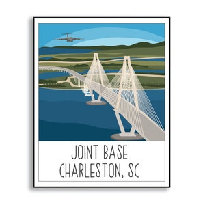 Joint Base Charleston Poster, South Carolina Military Base Drawing, Duty Station Sign, Naval Shipyard Poster, Air Force Base Poster