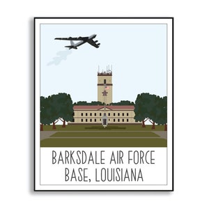 Barksdale Air Force Base Art Print, Barksdale AFB Duty Station Sign, Barksdale AFB Louisiana, Air Force Base Artwork, Military Base Drawing