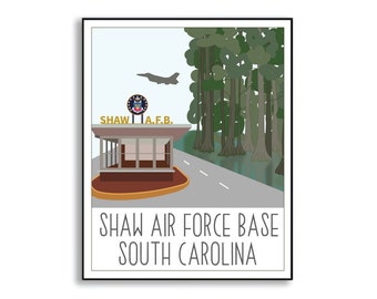 Impresión de la Base de la Fuerza Aérea Shaw, Shaw AFB Carolina del Sur, Cartel de la Base Aérea, Impresión de la Base de la Fuerza Aérea, Cartel de la Base Militar Shaw, Signo de la estación de servicio