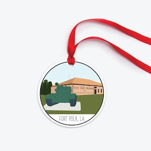 Fort Polk Army Base Ornament, Louisiana Army Base Drawing, Collectible Duty Station Ornament, PCS Gift, Army Christmas Ornament