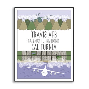 Travis Air Force Base, California, Military Illustration, Collectible Duty Station Sign