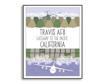 Travis Air Force Base, Californië, Militaire Illustratie, Collectible Duty Station Sign