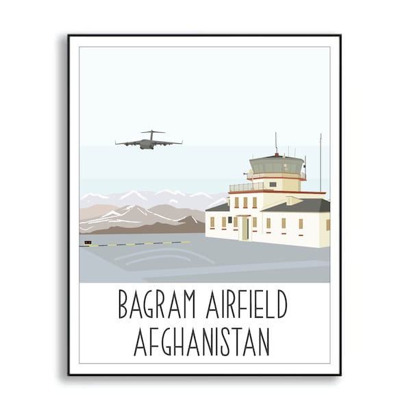 Bagram Airfield Afghanistan Military Base Illustration, Duty Base Sign, Deployment Wall Decor, Veteran Gifts