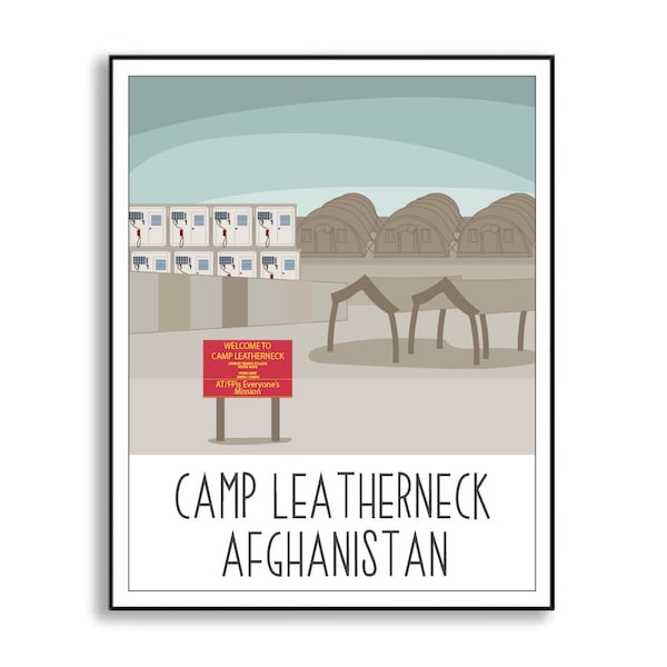 Camp Leatherneck Poster, Afghanistan Deployment Poster, Camp Leatherneck Deployment Art Print, Collectible Duty Station Sign