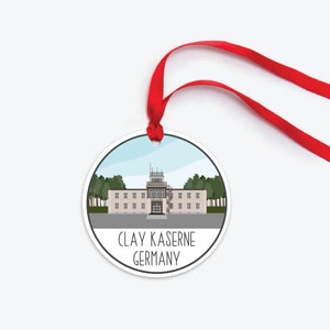 Clay Kaserne Ornament, Wiesbaden Germany Collectible Duty Station Ornament, US Army Garrison Wiesbaden Clay Kaserne Army Base Ornament