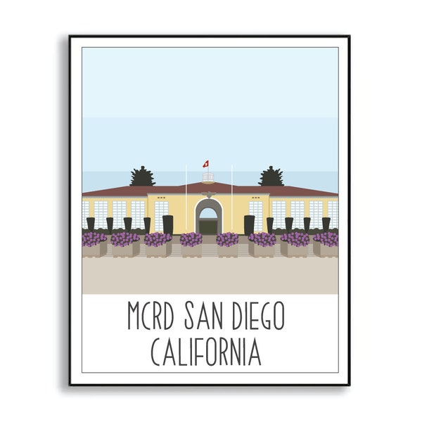MCRD San Diego Poster, Marine Corps Recruit Depot San Diego Print, Marine Corps Illustration, California Marine Corps Base Poster