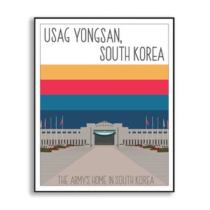 USAG Yongsan Poster, Army Base Poster, Duty Station Tracker Sign, South Korea Military Base Illustration