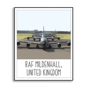 RAF Mildenhall Duty Station Sign, Royal Air Force Base Drawing, Air Force Base Mildenhall Art Print, Collectible Duty Station Illustration