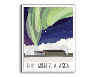 Cartel de Fort Greely, impresión de Fort Greely Alaska, cartel de la base del ejército, rastreador de estación de servicio, recuerdo de la base del ejército de Alaska, regalo de veterano del ejército