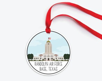 Randolph Air Force Base Ornament, Texas Air Force Base Drawing, Collectible Duty Station Ornament, PCS Gift, Military Christmas Ornament