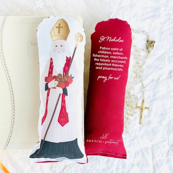 Saint Nicholas Prayer Doll, Plush Saint Doll, St. Nick's Day Gift, Catholic Stocking Stuffers, Catholic Patron Saint Doll