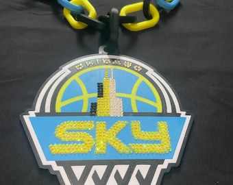 Rhinestone Chicago Sky Pendant Necklace, 3D Printed Statement Chain