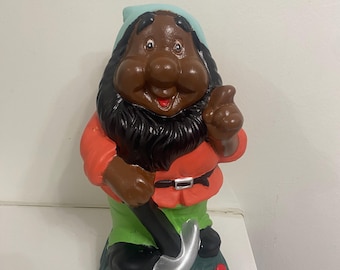 Garden Gnome with Shovel – Hand-Painted African American Weatherproof Ceramic Yard Decoration, 9.2 Tall