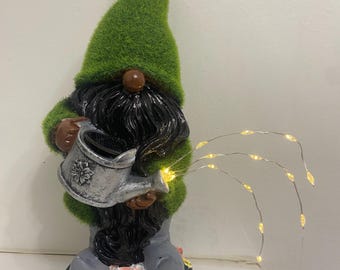 Solar Light-Up Garden Gnome with Glowing Watering Can – Hand-Painted, 11.5" Outdoor Decor