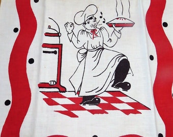 Vintage Retro Kitchen Towel  Baker Chef Red