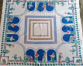 Vintage Tablecloth 1940s Mexico Egyptian Revival