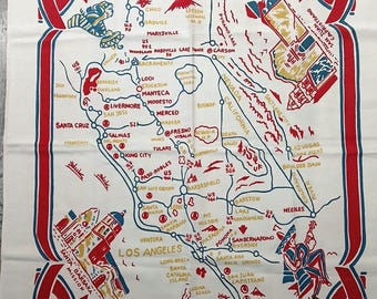 Vintage Tablecloth California Souvenir Missions 1950s