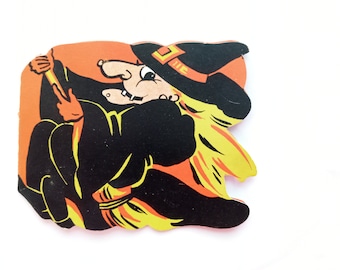 Invitación troquelada de bruja de Halloween vintage de 1952 UTILIZADA