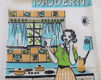 MCM Kitchen Tea Towel Modern Appliances Parisian Prints