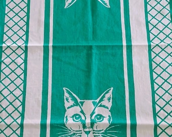 Art Deco Tea Towel Cat Face 1940s