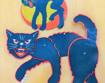 Vintage 40s Halloween Black Cat/Beistle/Moveable