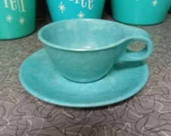 Vintage Russel Wright Residential Melmac LIKE NEW Aqua Cup & Saucer