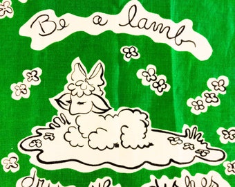 Vintage Tea Towel St Patty's Easter Lamb Signed