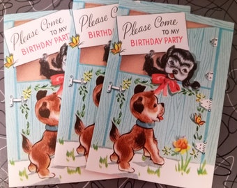 Vintage Party Invitation 1940s Dog/Cat Anthropomorphic