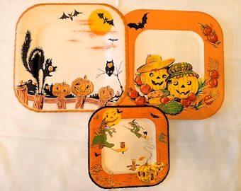 Vintage 1940s Halloween Paper Plates Lot of 3