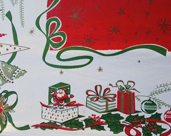 Vintage Christmas Tablecloth REPRO Gift Box ATOMIC