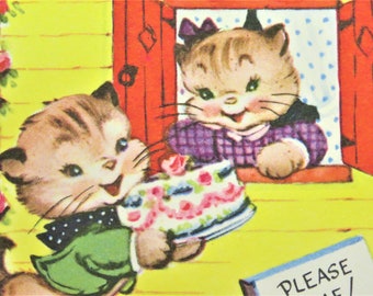 Vintage Party Invitation Anthro Kitty Cats  Gibson 40s MINT