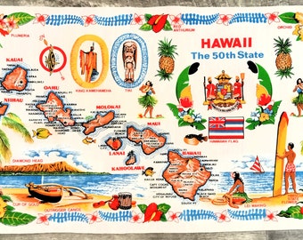 Vintage Old Hawaii Souvenir Towel Wall Hanging