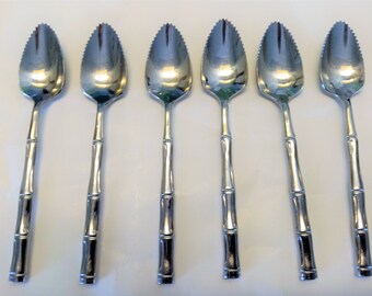 MCM Stainless Steel Fruit Spoons Set of 6    Bamboo/Tiki