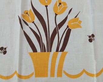 Paño de cocina vintage ART DECO con diseño de abejas y tulipanes de los años 40.