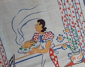 Paño de cocina estilo ama de casa vintage de los años 40, estilo tradicional, sin usar.