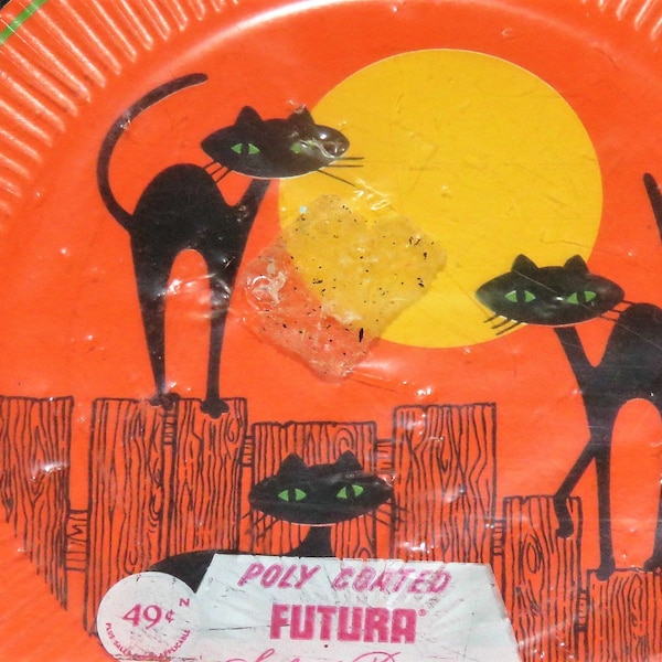 Vintage Halloween Plates /1950s/ Atomic Cats/ MIOP