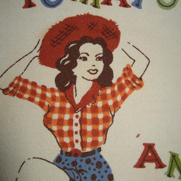 RESERVEDVintage Tomato and Lettuce Farm Girl Pin Up Tea Kitchen Towel RESERVED