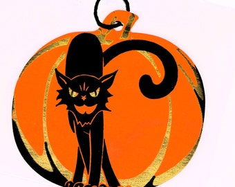 Vintage Black Cat Pumpkin Art Deco Halloween Tally MINT Dennison