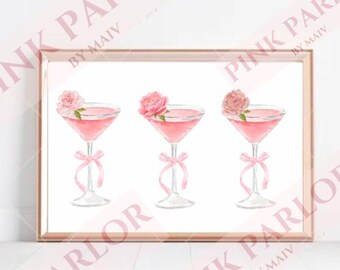 Pink Rose Martini Trio Pink Coquette Aesthetic Feminine Wall Art Digital Print Download
