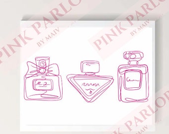 Minimalist Designer Perfume Bottles Pink Coquette Inspired Wall Art Digital Print Download