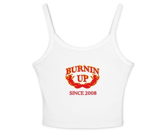 Burnin Up Since 2008 Spaghetti Strap Tank Top | Jonas Brothers Fan Shirt | Retro Concert Merch for Women | 2000s Nostalgia Music Gift
