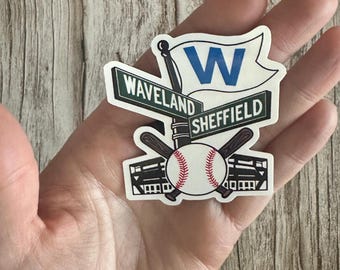 Wrigley Field Sticker: Waveland, Sheffield, Chicago Cubs W Flag