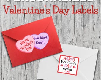 Personalized Valentine's Day Gift Labels - Custom Classroom Stickers for Kids - Peel & Stick Set