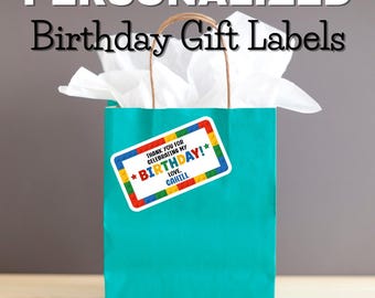 Personalized Birthday Gift Labels - Building Blocks Theme - Custom Stickers for Kids - Peel & Stick Classroom Set - 14 Labels